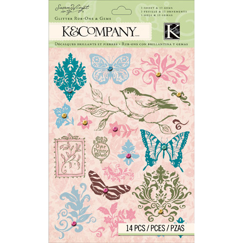 K and Company - Floral Collection - Rub Ons with Gems