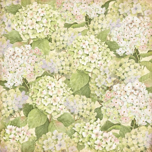 K and Company - Floral Collection - 12 x 12 Paper with Glitter Accents - Green Hydrangea