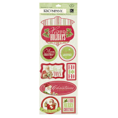 K and Company - Christmas Cheer Collection - Embossed Stickers with Glitter Accents - Words
