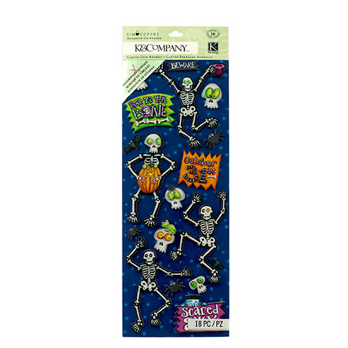 K and Company - Tim Coffey - Halloween - Adhesive Chipboard with Glitter Accents - Glow in the Dark