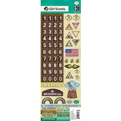 K and Company - Brownie Girl Scouts Collection - Embossed Stickers - Numbers, Badges and Words