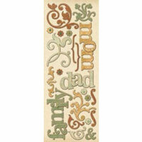 K and Company - Ancestry.com Collection - Adhesive Chipboard - Words and Swirls
