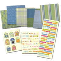K and Company - Studio K 12 x 12 Paper Kit - Blue and Green Striped, CLEARANCE