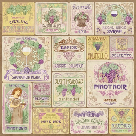 Karen Foster Design - Winery Collection - 12 x 12 Paper - Wine Labels