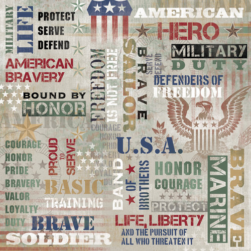Karen Foster Design - Military Collection - 12 x 12 Paper - American Hero Collage
