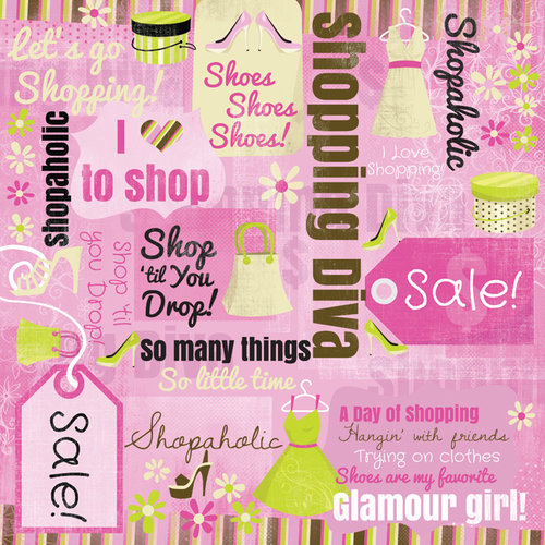 Karen Foster Design - Shopping Diva Collection - 12 x 12 Paper - I Love To Shop Collage