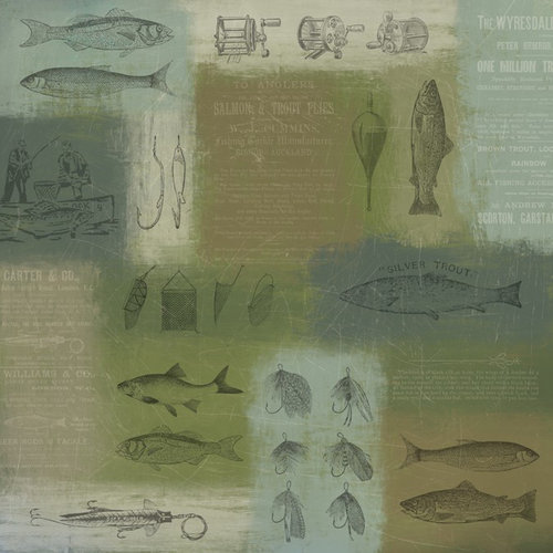 Karen Foster Design - Fishing Collection - 12 x 12 Paper - Fish and Tackle