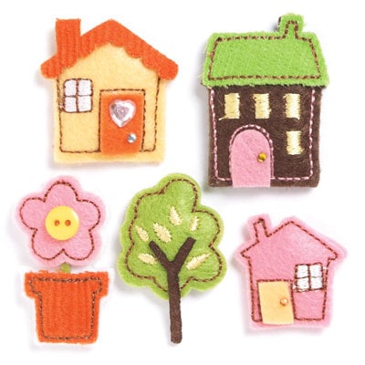 KI Memories - Puffies Collection - 3 Dimensional Fabric Stickers with Button and Gem Accents - Home Sweet Home