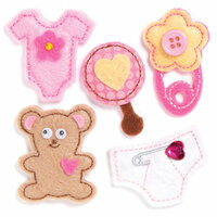KI Memories - Puffies Collection - 3 Dimensional Fabric Stickers with Button and Gem Accents - Baby Girl