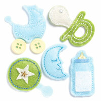 KI Memories - Puffies Collection - 3 Dimensional Fabric Stickers with Button and Gem Accents - Baby Boy