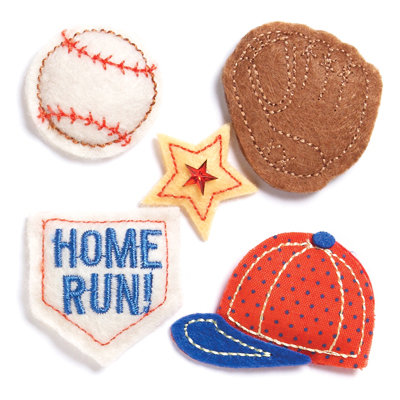 KI Memories - Puffies Collection - 3 Dimensional Fabric Stickers with Gem Accents - Baseball