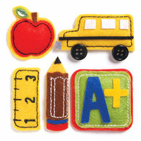 KI Memories - Puffies Collection - 3 Dimensional Fabric Stickers with Button and Gem Accents - School