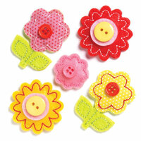 KI Memories - Puffies Collection - 3 Dimensional Fabric Stickers with Button Accents - Flowers - Bright