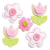 KI Memories - Puffies Collection - 3 Dimensional Fabric Stickers with Button Accents - Flowers - Pastel