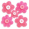 KI Memories - Puffies Collection - 3 Dimensional Fabric Stickers with Button Accents - Blooms - Pink