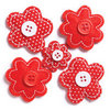 KI Memories - Puffies Collection - 3 Dimensional Fabric Stickers with Button Accents - Blooms - Red