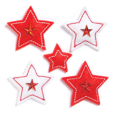 KI Memories - Puffies Collection - 3 Dimensional Fabric Stickers with Gem Accents - Stars - Red