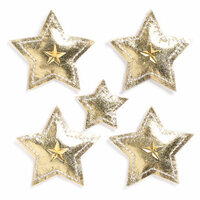 KI Memories - Puffies Collection - 3 Dimensional Fabric Stickers with Gem Accents - Stars - Gold