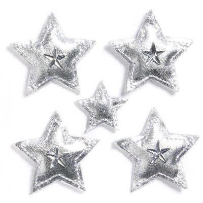 KI Memories - Puffies Collection - 3 Dimensional Fabric Stickers with Gem Accents - Stars - Silver