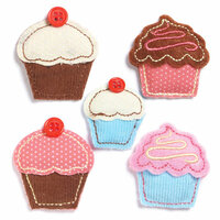 KI Memories - Puffies Collection - 3 Dimensional Fabric Stickers with Button Accents - Cupcakes