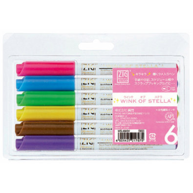 Kuretake - ZIG - Memory System - Wink Of Stella - Glitter Pen - 6 Piece Set