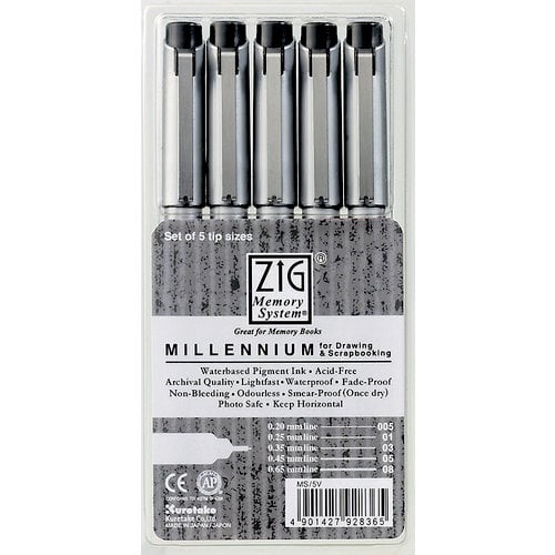 Kuretake - ZIG - Memory System - Millennium Pen - 5 Piece Set - Pure Black