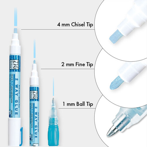 Zig W-Way Glue Pen 3/Pkg - Squeeze & Roll, Fine Tip and Chisel Tip
