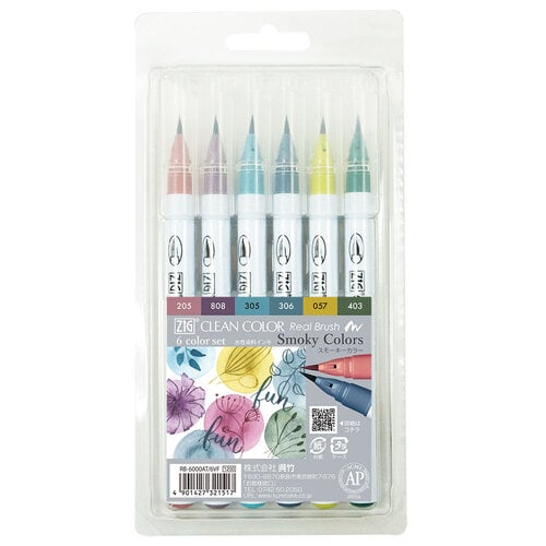 Kuretake Zig Clean Color Real Brush Markers 6/Pkg-Smoky Colors