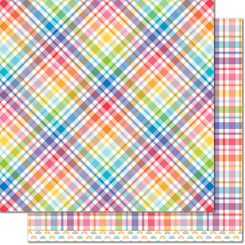 Lawn Fawn - Perfectly Plaid Collection - Rainbow - 12 x 12 Double Sided Paper - Candy Buttons