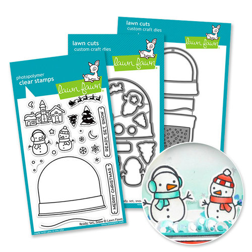 Lawn Fawn - Die and Acrylic Stamp Set with Interactive Shaker - Ready, Set, Snow Bundle