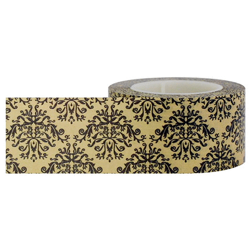 Little B - Decorative Paper Tape - Black and Brown Damask - 25 mm