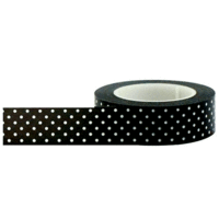 Little B - Decorative Paper Tape - Black with Small White Polka Dots - 15mm