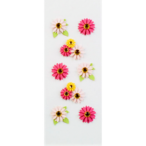 Little B - Decorative 3 Dimensional Stickers with Gem Accents - Gerbera Daisies - Mini