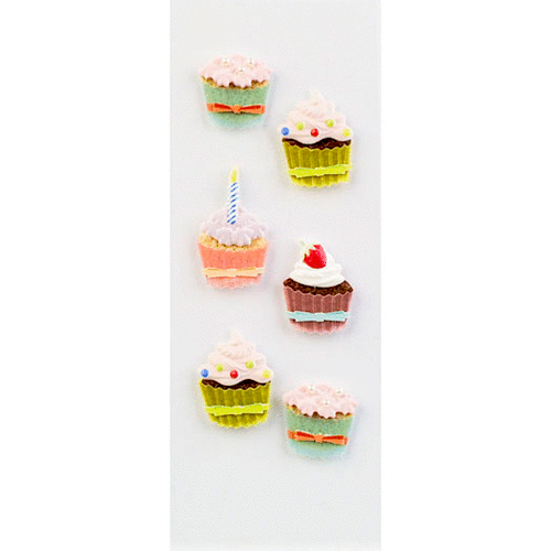 Little B - Decorative 3 Dimensional Stickers - Cupcakes - Mini