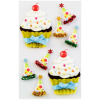 Little B - Decorative 3 Dimensional Stickers with Epoxy and Glitter Accents - Birthday Cupcakes - Medium