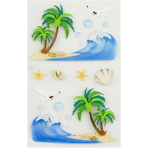Little B - Decorative 3 Dimensional Stickers with Epoxy Accents - Waves and Sandshore