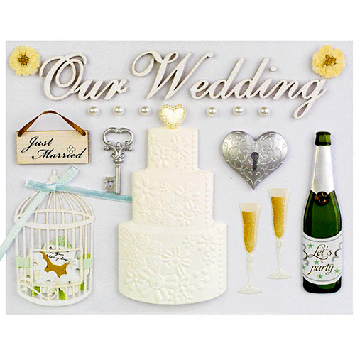 Little B - Decorative 3 Dimensional Stickers with Epoxy Foil and Glitter Accents - Wedding - Large