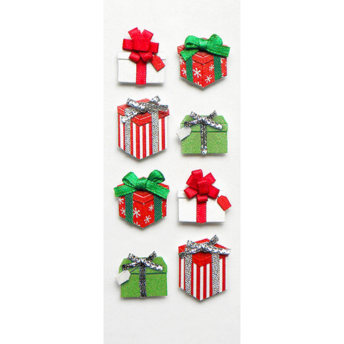 Little B - 3 Dimensional Stickers with Glitter Accents - Holiday Presents - Mini
