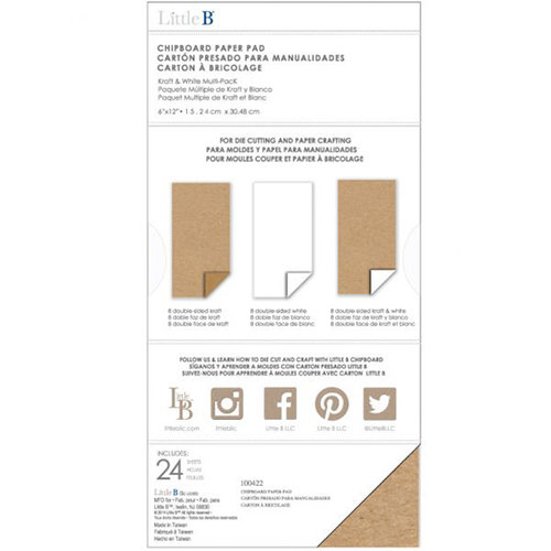 Little B - 6 x 12 Chipboard Pack - Kraft and White