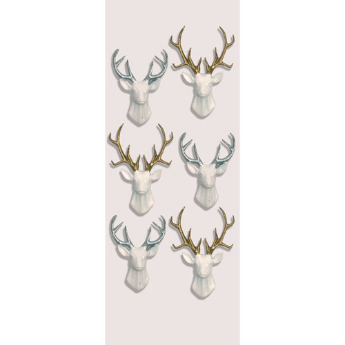 Little B - Christmas Collection - Decorative 3 Dimensional Stickers - White Stags with Glitter - Mini
