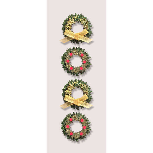 Little B - Christmas Collection - Decorative 3 Dimensional Stickers - Boxwood Wreathes - Mini