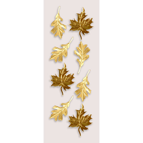 Little B - Halloween Collection - Decorative 3 Dimensional Stickers - Gold Autumn Leaves - Mini