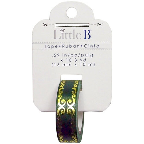 Little B - Christmas Collection - Decorative Paper Tape - Green Gold Flourish Foil - 15mm