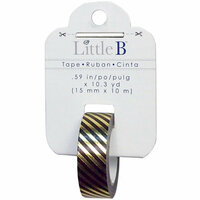 Little B - Halloween Collection - Decorative Paper Tape - Diagonal Black and Gold Foil Stripes - 15mm