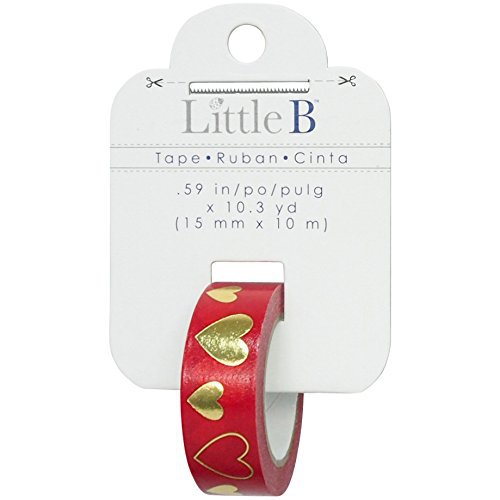 Little B - Decorative Paper Tape - Gold Foil Red Hearts - 15mm