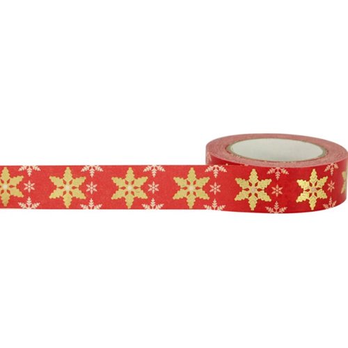 Little B - Christmas - Decorative Paper Tape - Gold Foil Red and White Snowflake - 15mm