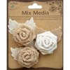 Little Birdie Crafts - Mix Media Collection - Burlap Rose with Petals - Natural and Cream