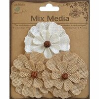 Little Birdie Crafts - Mix Media Collection - Burlap Aspen Flower - Natural and Cream