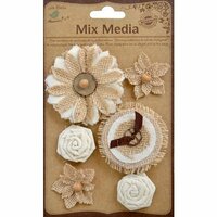 Little Birdie Crafts - Mix Media Collection - Burlap Harmony Flowers - Natural and Cream