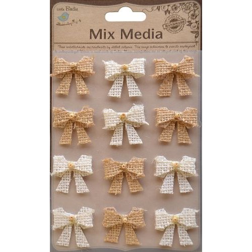 Little Birdie Crafts - Mix Media Collection - Burlap Beaded Bows - Natural and Cream